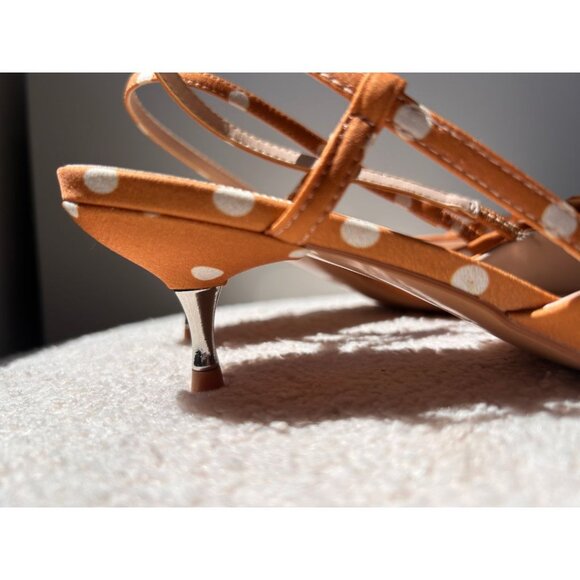 Zara yellow/orange polkadot slingback kitten heels with bows in size 36/US size - Picture 5 of 10